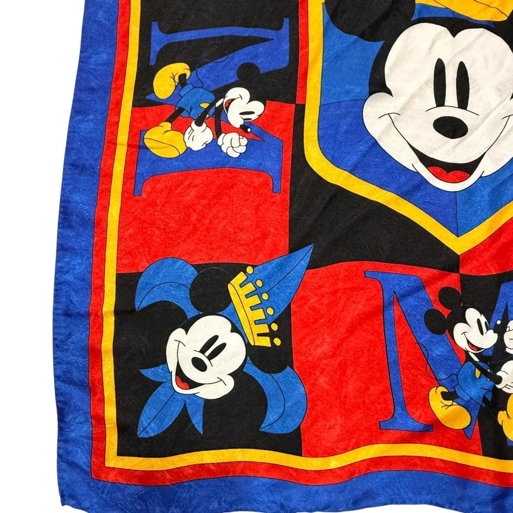Mickey & Co Disney Scarf 1990s Jacquard Fabric Crown Red Blue LN With Tags - Picture 5 of 7